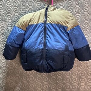 Kids SwissTech Puffer Jacket Blue Tan Colorblock Hooded Size 2T